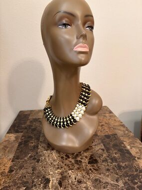 Iman Collar/ Choker Designed‎ Black & White Beads Necklace 20”-23” Heavy 186g